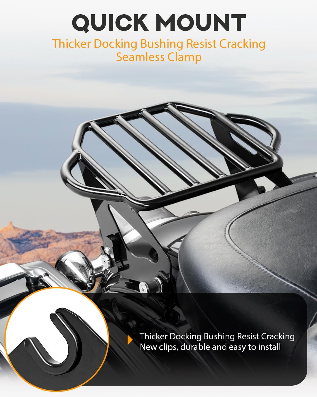 PBYMT Detachable Two-Up Luggage Rack Motorcycle Mounting Rack Compatible with Harley Touring Road King Street Electra Glide 2009-Later Gloss Black