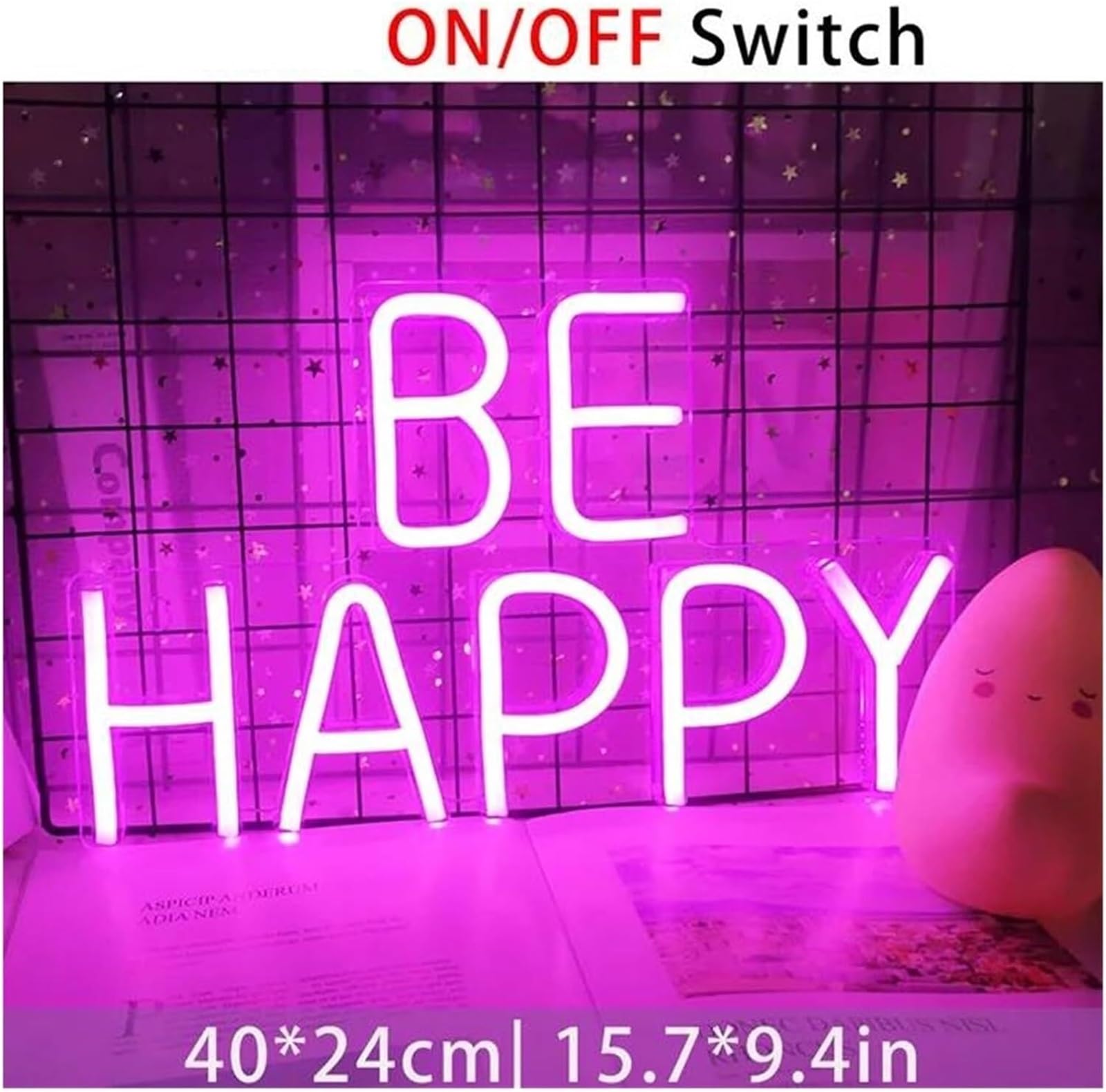 Insegna al neon con lettere colorate per interni, scritta "Be Happy", per decorazioni murali e camerette per bambini