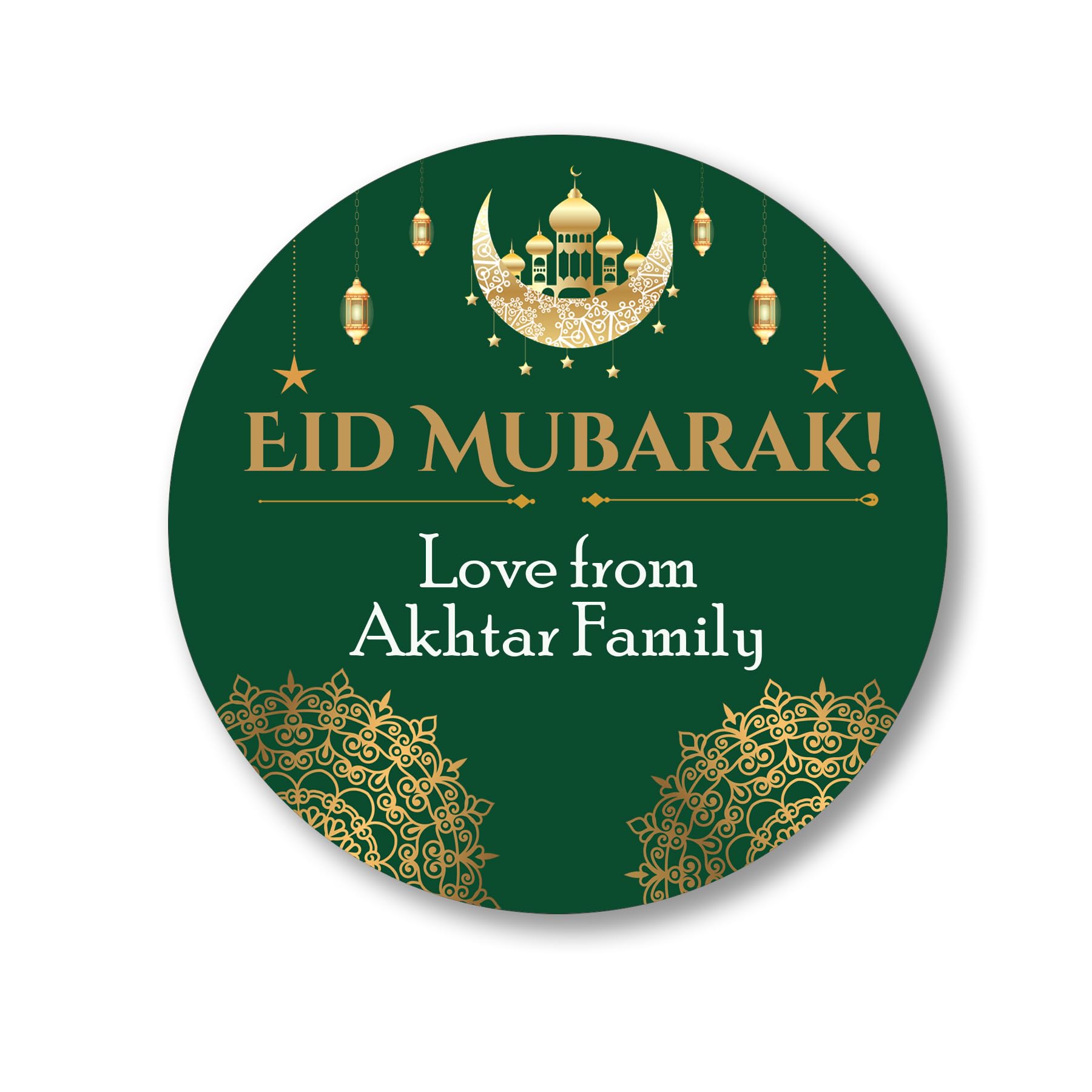Personalised Eid Mubarak & Ramadan Kareem Celebration Sticker Sheet - 35 Round Stickers, Paper eid Celebration Stickers, Labels - 35 Eid Mubarak Design 7