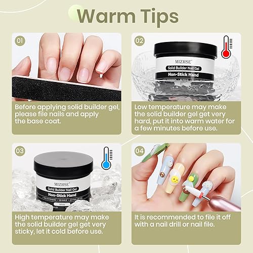 Miniatura 8 de MIZHSE Gel constructor sólido de 3.53 oz, gel de escultura blanco de gran capacidad para uñas, no pegajoso, arte de uñas 3D, modelado, extensión de