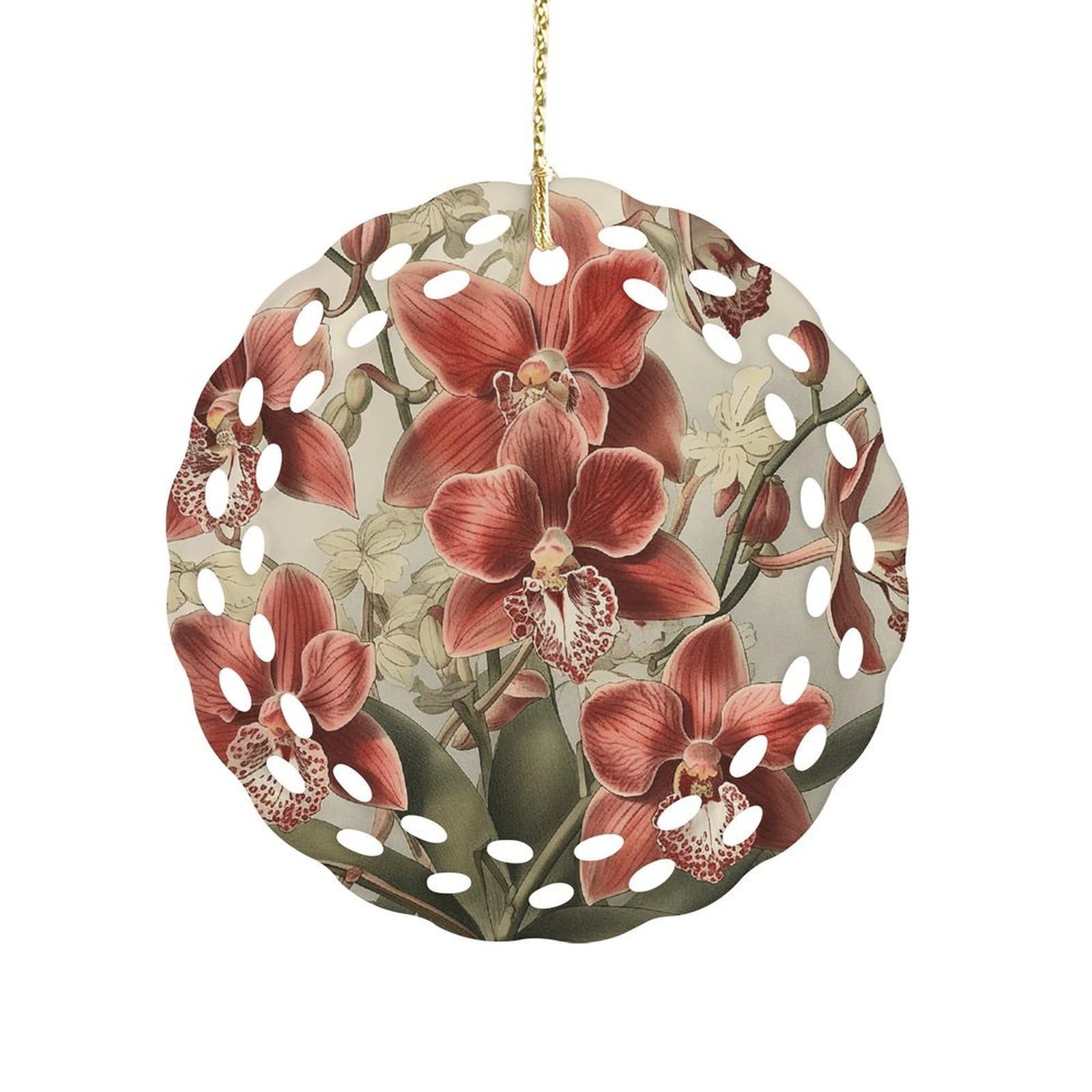 Btcowzrv Style Hand Drawn Plants Ceramic Ornament,Round Ornaments With Hole Easy To Hang,Hanging Ornament For Wedding Party Home Window Garden Christmas Day Decor