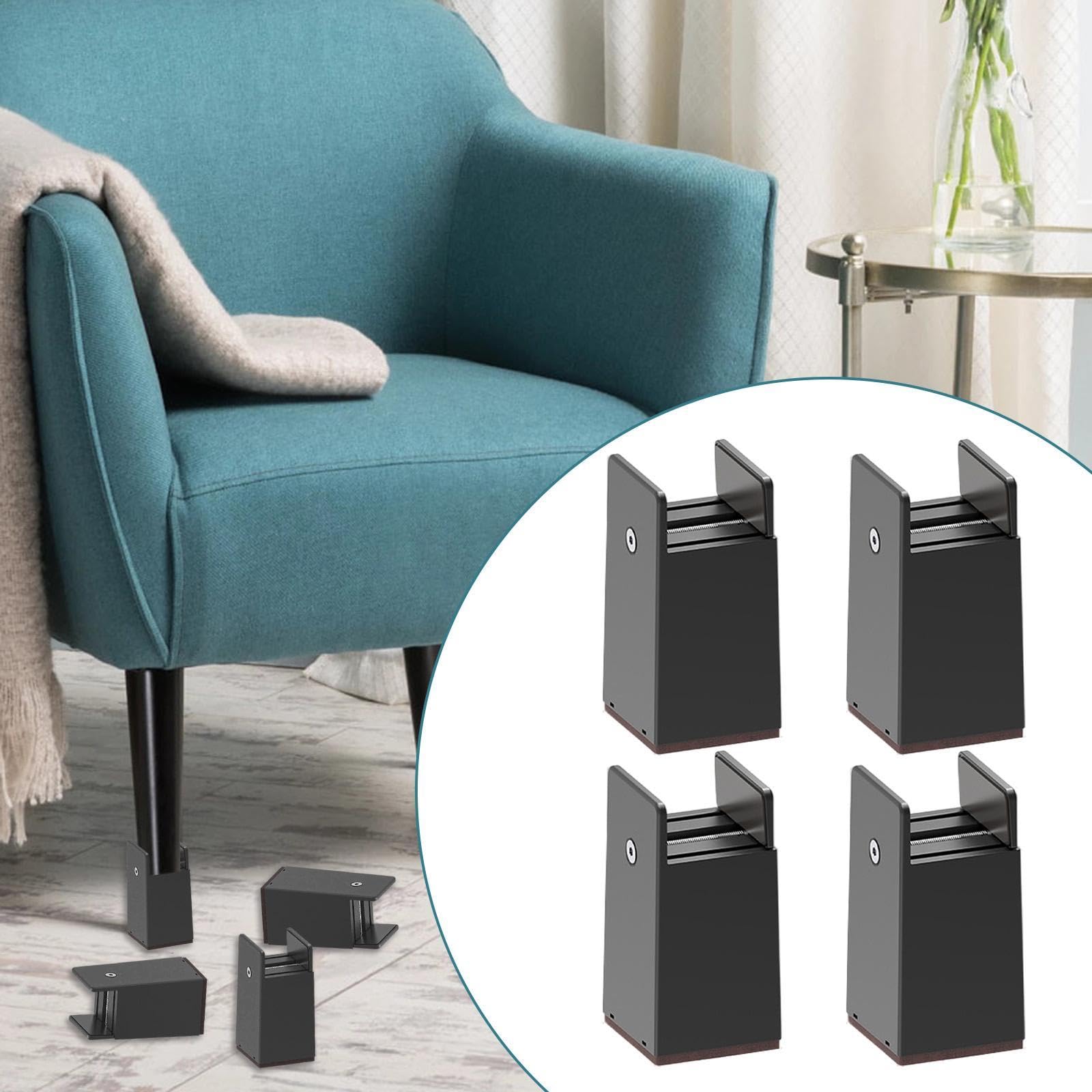 4 Elevadores de Cama Ajustables para Muebles con Diseño Antideslizante Y Abrazadera de Tornillo para Sofá, Negro, Altura 100mm