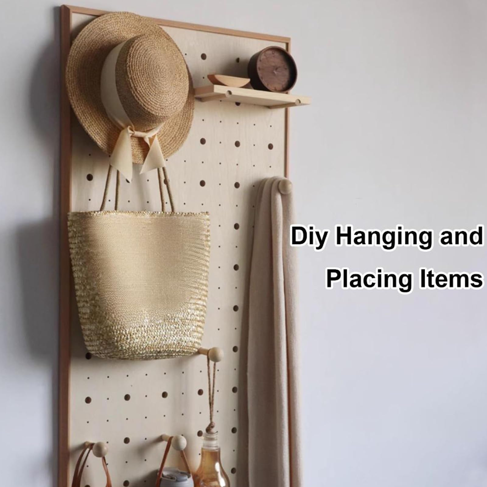 Stecktafel-Wand-Organizer, Multifunktionaler Aufbewahrungshalter für Wohnzimmer, Büro, Schlafzimmer, Holz-Pegboard-Kombinationsset