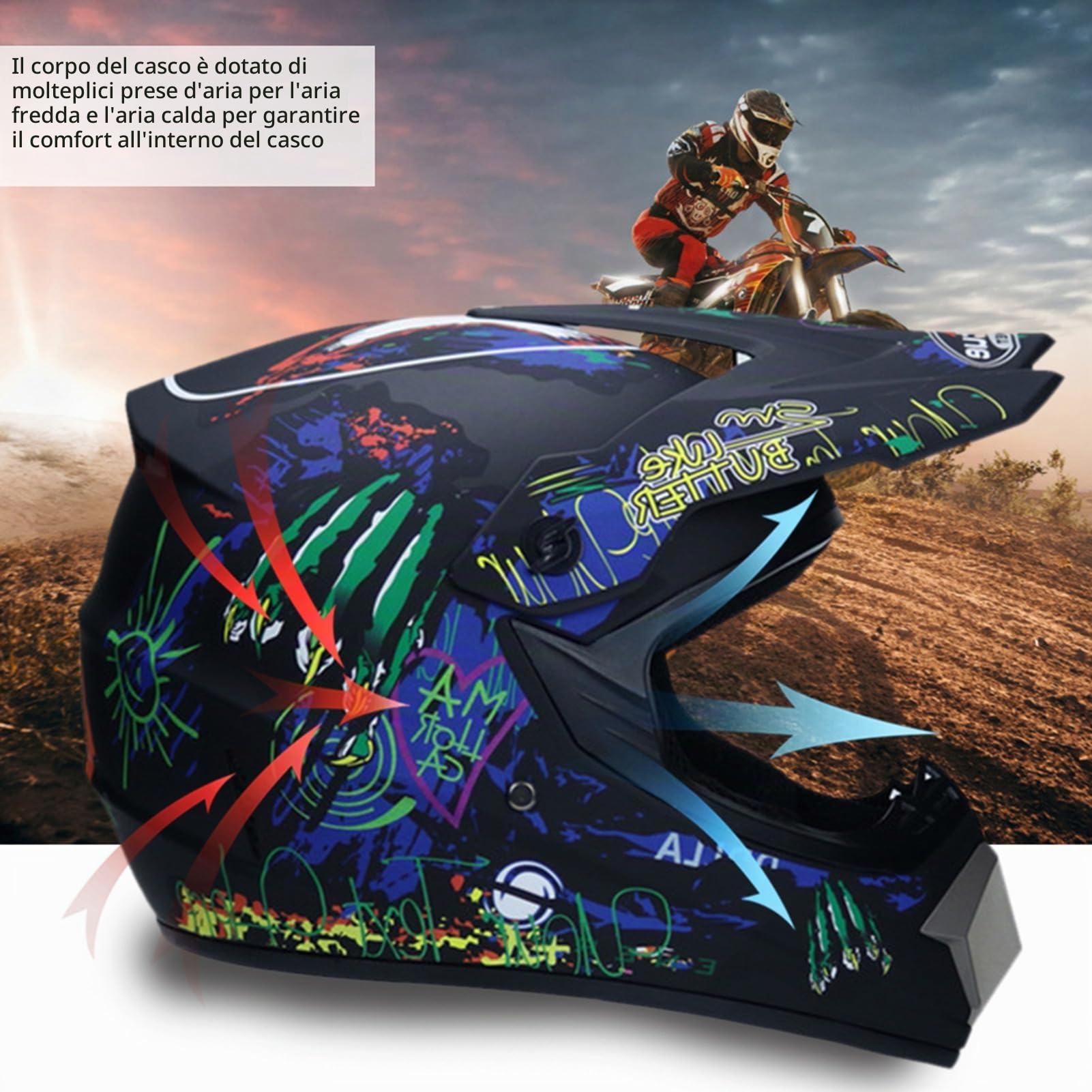Caschi da Moto Master per Ragazzi, Casco da Moto per Ragazzi, Casco da Sci per Scooter ATV per Ragazzi e Ragazze, Terreno per Stagioni con Occhiali e Guanti (XL)