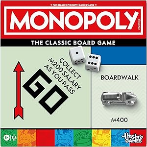 Monopoly Board Game | Classic Game with Storage Tray and Larger Tokens | Ages 8+ | 2 to 6 Players | Family Games for Kids and Adults | Kids Gifts