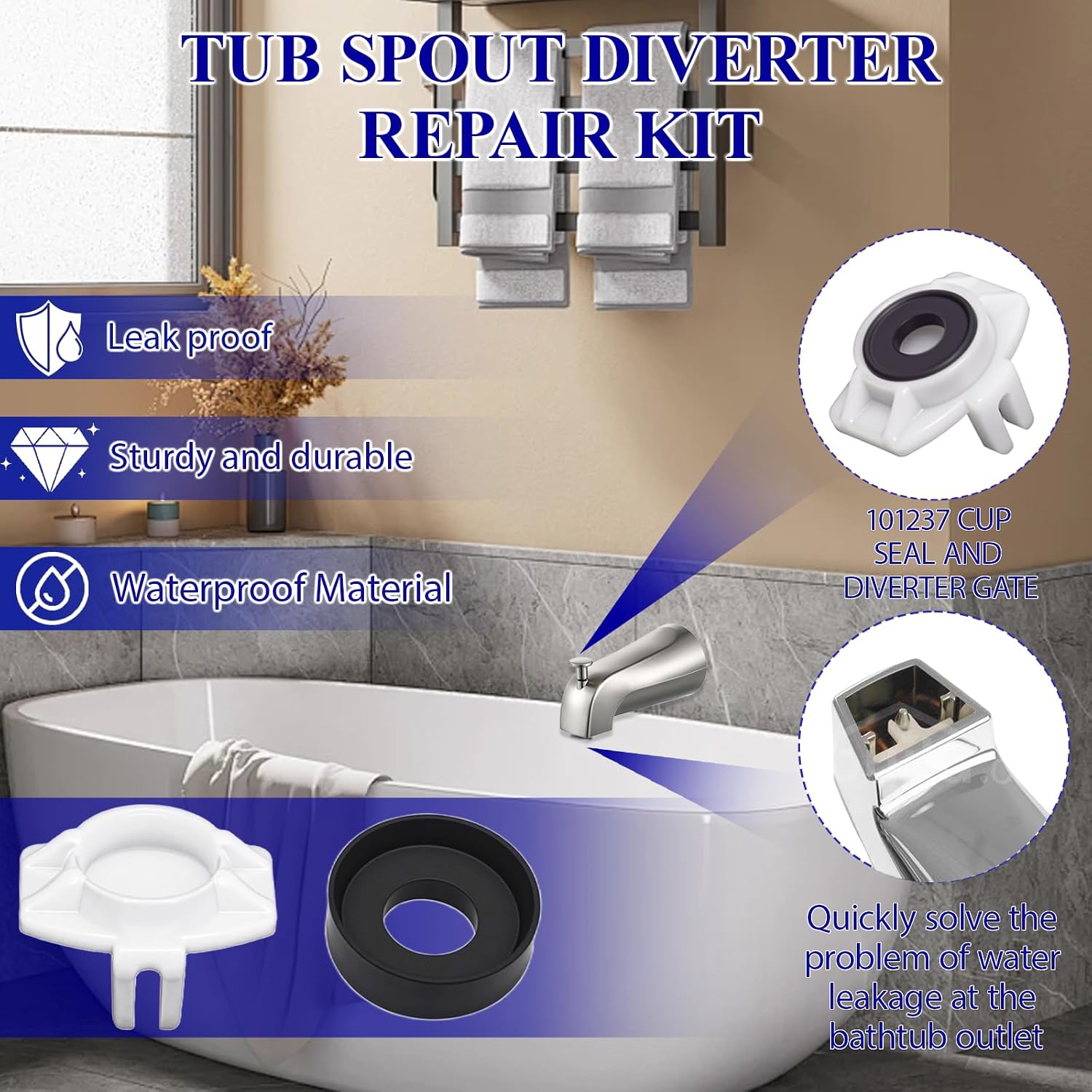 101237 Cup Seal & Diverter Gate for Moen 3800 Tub Spout，Tub spout diverter repair kit，for Shower Bathtub Faucet Diverter Spout 3 pcs