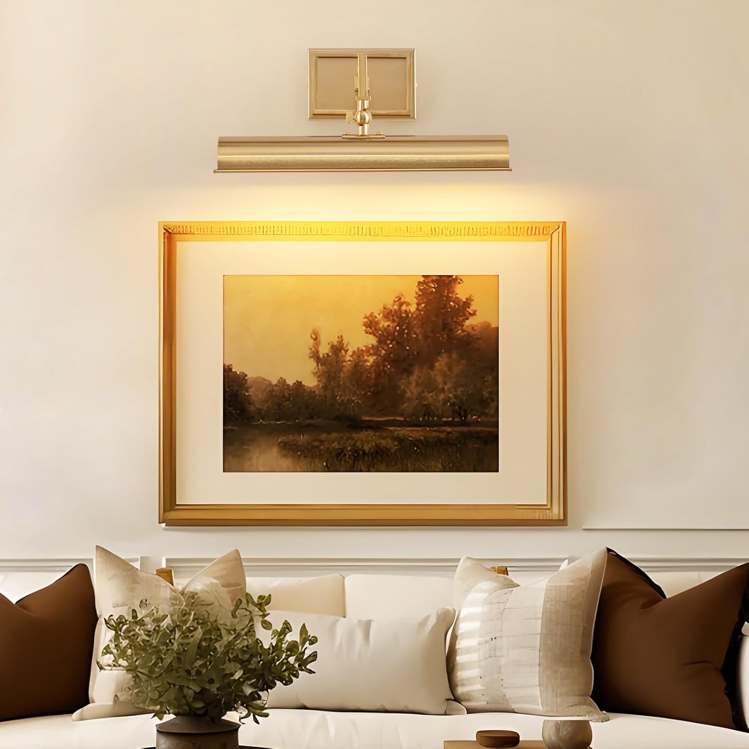BELS Picture Light for Wall, 12 Inch Gold Wall Light Hardwire, 270° Rotatable, E12 Base, 2-Light Picture Frame Lights for Painting, Living Room, Bedroom(Exclude Bulb)