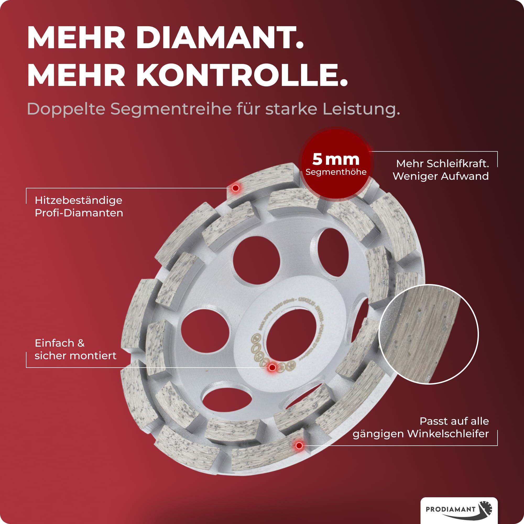 PRODIAMANT Premium Diamant-Schleiftopf 125mm Beton universal 125 mm x 22,2 mm Betonschleifer doppelreihig