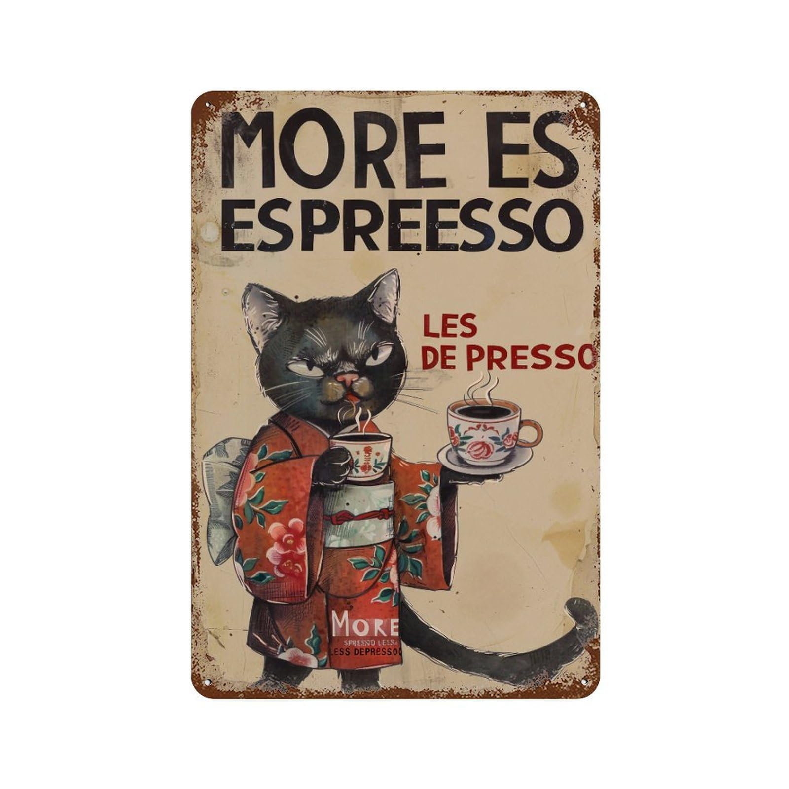 FHUYEURHRY Cozy Cafe Cat Artwork with Funny Coffee Quote 04 Wall Decor Retro Iron Vintage Art Metal Tin Sign Poster Modern Home Cofffee Club Art Bar Shop Decorations Style-25 30x20cm
