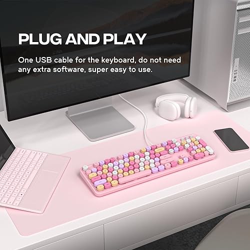 Miniatura 2 de Teclado con cable, teclados de máquina de escribir de tamaño completo de 104 teclas, teclado de oficina USB Plug and Play con teclado numérico,