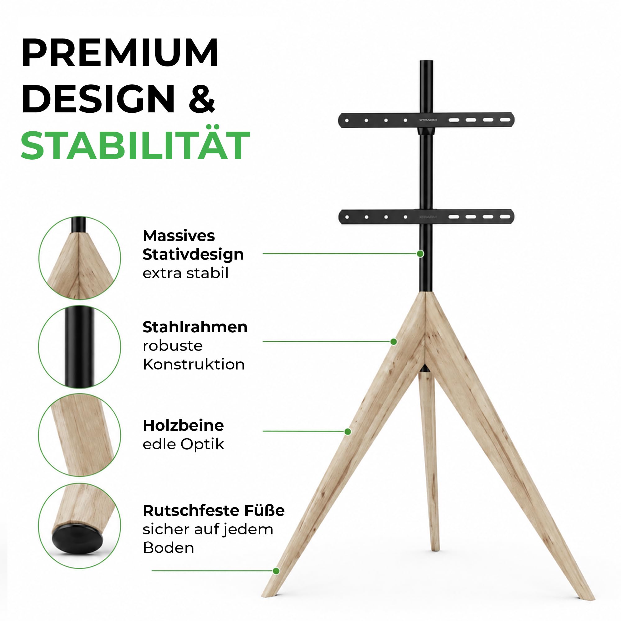 Argo Tripod TV Ständer, Höhe bis 140 cm, Drehbar 360 Grad, für TV ca. 26-65 Zoll, bis 40 kg, max. VESA 400x400mm, TV-Standfuss gealterte Eiche