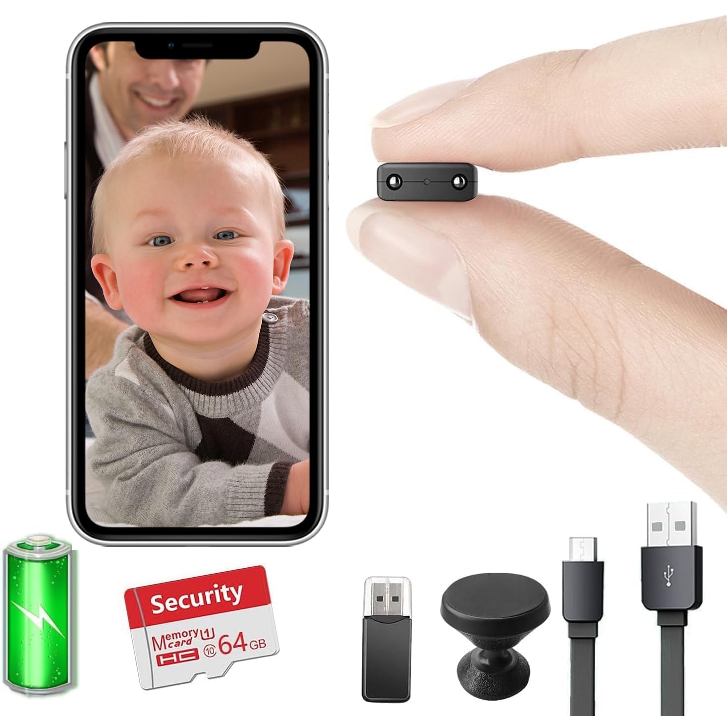 【Free 64G】 Smallest Wireless Battery Camera,HD1080P Security Camera,Baby Monitor,Mini Camera,Nanny Cam with Night Vision,Motion Detection,Cloud Storage Remote Viewing for Security withiOS AndroidAPP