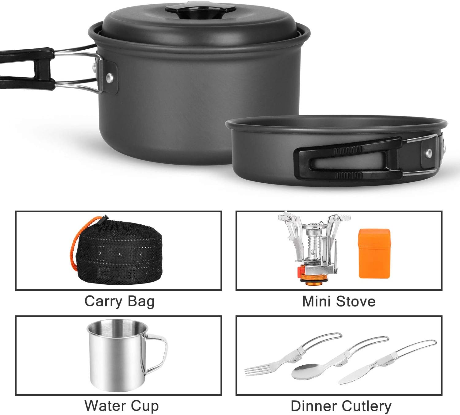 Odoland 10pcs Camping Cookware Mess Kit, with Stove Pot Pan Bowls Sporks Cup Set for Backpacking Camping Outdoor Hiking and Survival, Lightweight and Durable : Sports & Outdoors