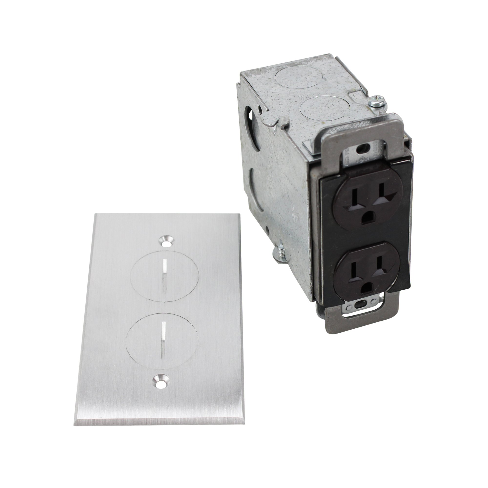 Lew Electric SWB - Caja de suelo empotrada con tomas y puertos de datos (tapa de rosca - 2 tomas, aluminio)