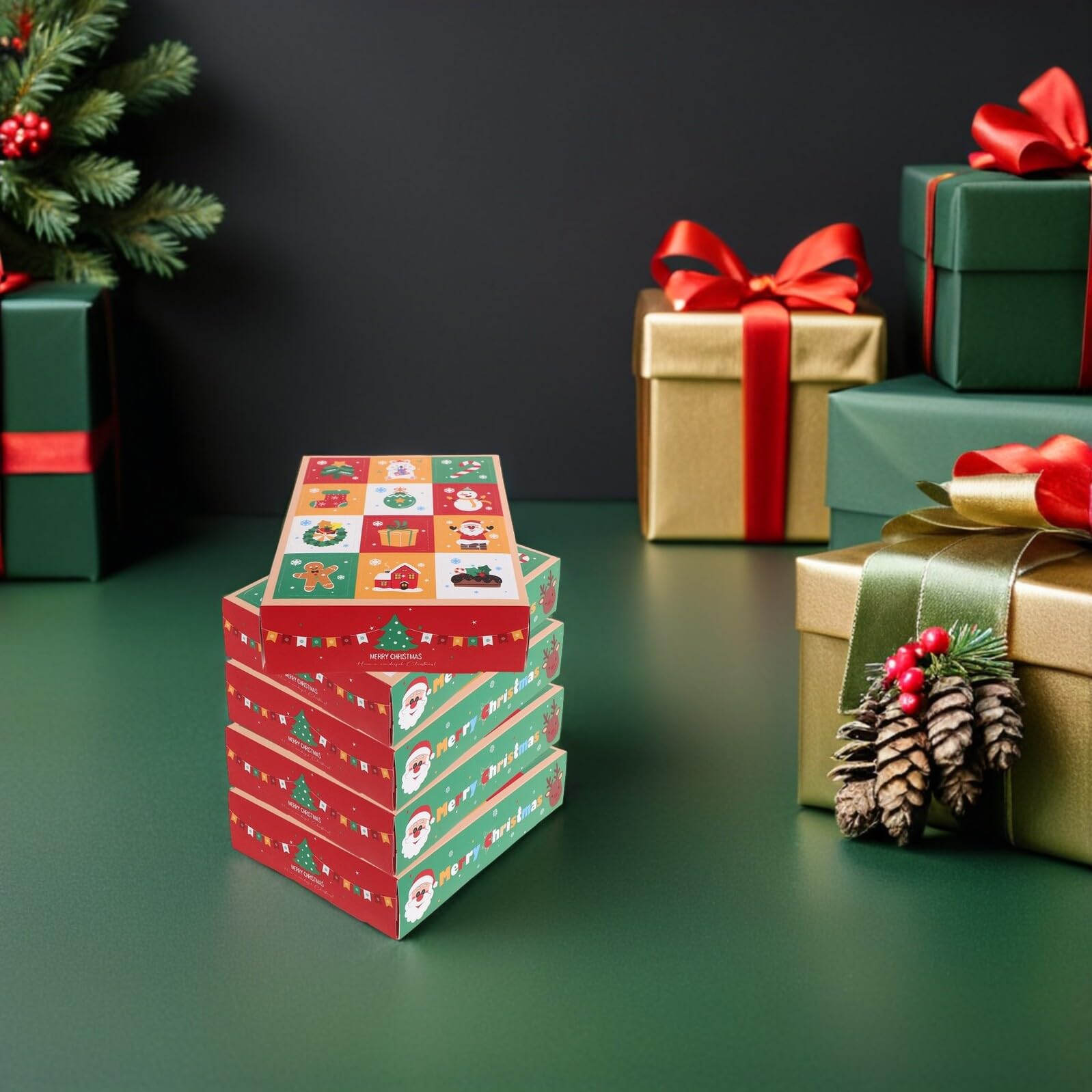 PENIKOKO 15 DIY Boxen Weihnachtsgeschenke Süßigkeitenboxen Gastgeschenke Leere Weihnachtsgeschenkbehälter Papier Süßigkeitenbehälter Befüllbare Countdown Süßigkeitenboxen