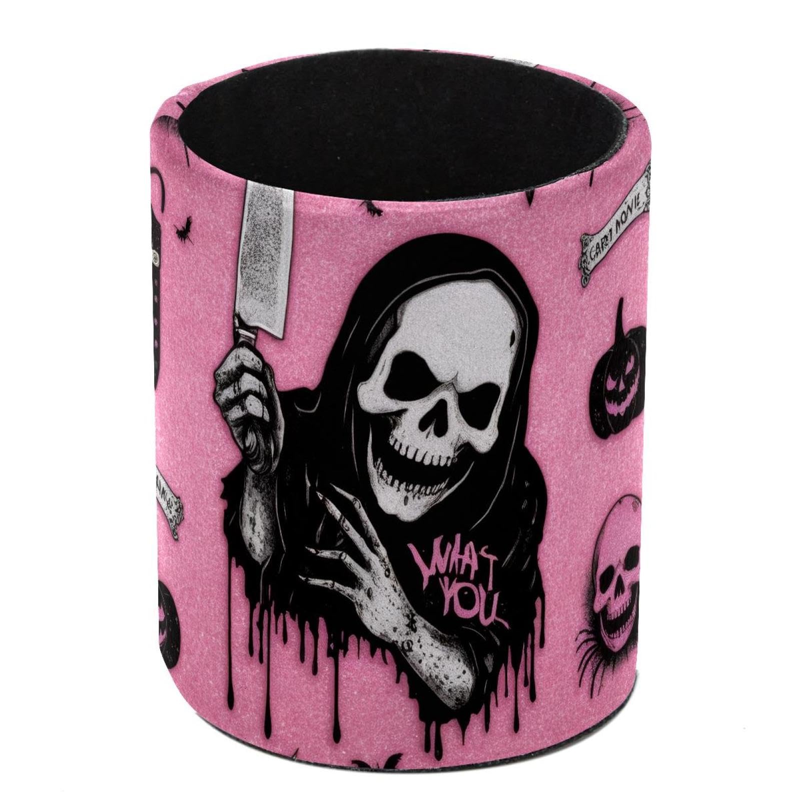 HEOEH Halloween Skeleton Pen Holder for Desk, PU Leather Pencil Holder Pen Cup Marker Holder Makeup Brush Holders, Desk Accessories & Workspace Organizers for Home, Office