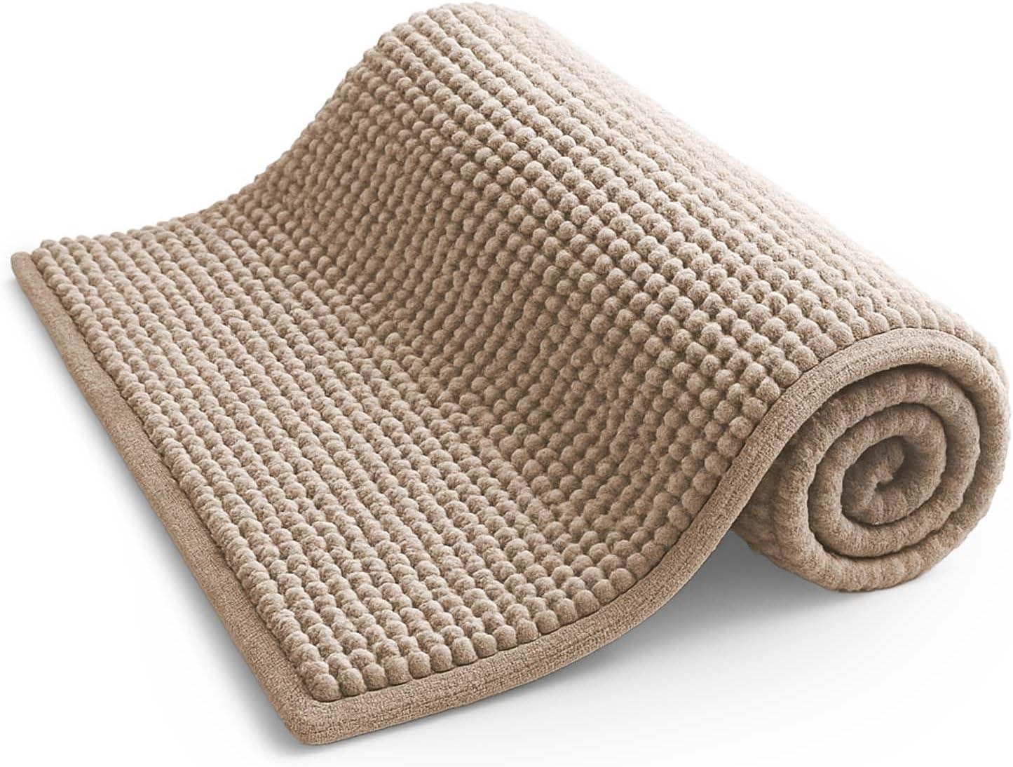 KEPLIN Non-Slip Microfibre Bath & Toilet Mat - Soft, Plush & Comfortable Rug with Machine Washable Design - Water Absorbent & Quick Drying to Keep Bathroom & Home Hygienic & Clean - (40x60cm) Beige