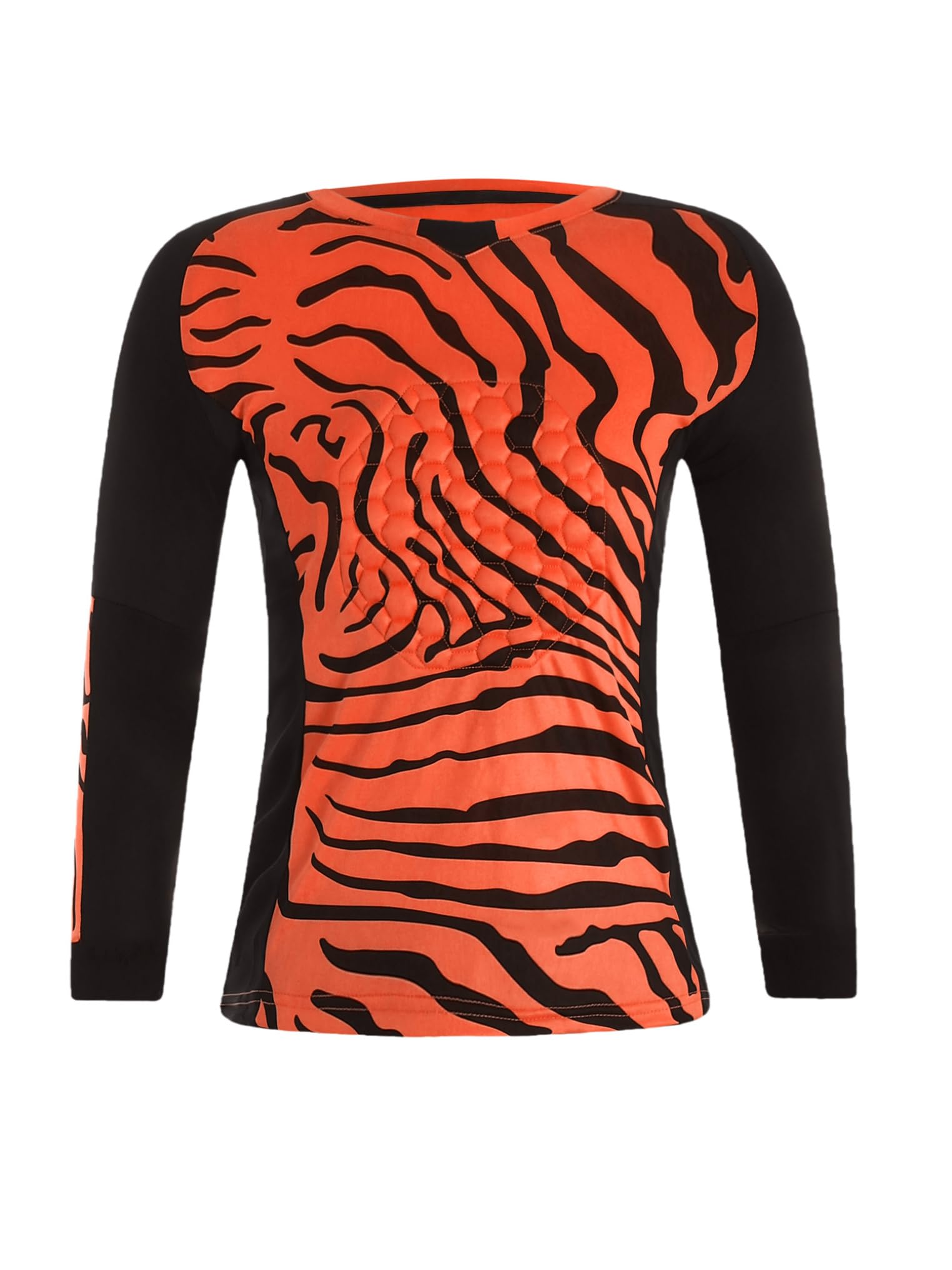 YEAHDOR Kids Boys Zebra-Stripe Soccer Goalie Jersey Padded Goalkeeper Sports T-Shirts Football Training Tops Orange 9-10 Years