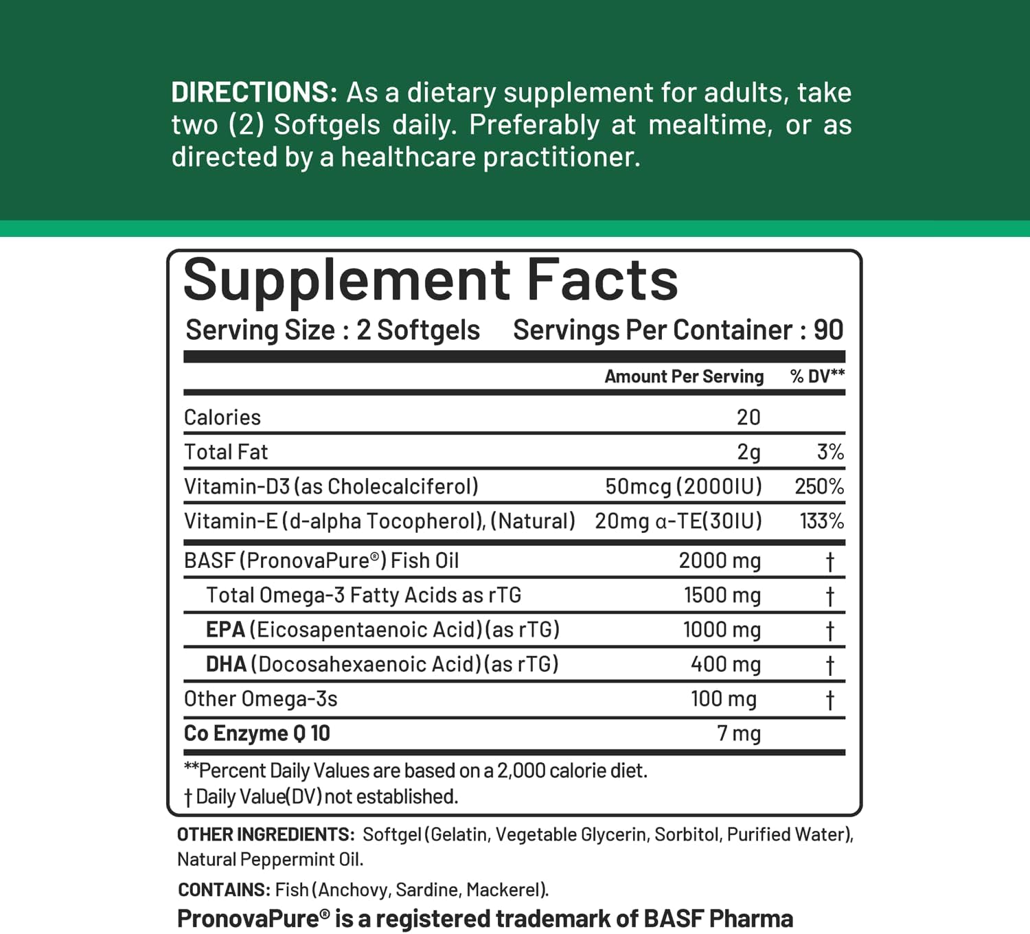 rTG Omega 3 Norwegian Fish Oil with CoQ10 Dietary Supplement- Heart Health & Antioxidant Support with Vitamins D & E – 2000 mg Sustainably Sourced – Super rTG Omega 3, 180 Softgels by CGM Labs