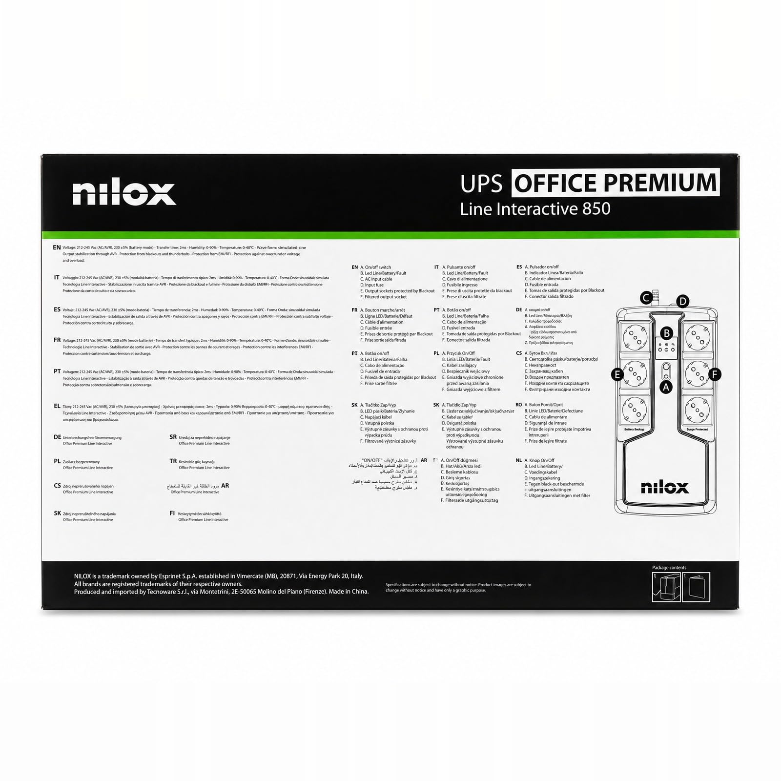 Nilox Office Premium Line Interactive 850 SAI Línea Interactiva 850VA 595W
