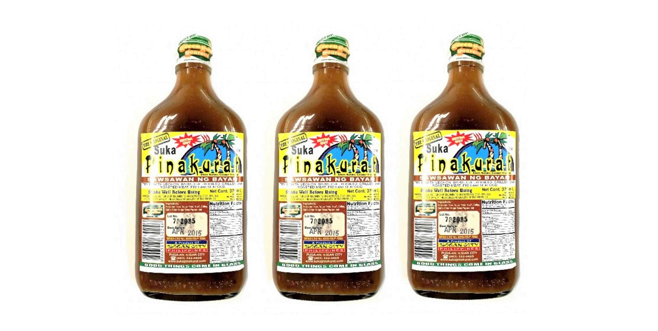 Suka Pinakurat the Original Flavor (Extra Hot) Spiced Natural Coconut Vinegar 375mL, 3 Pack