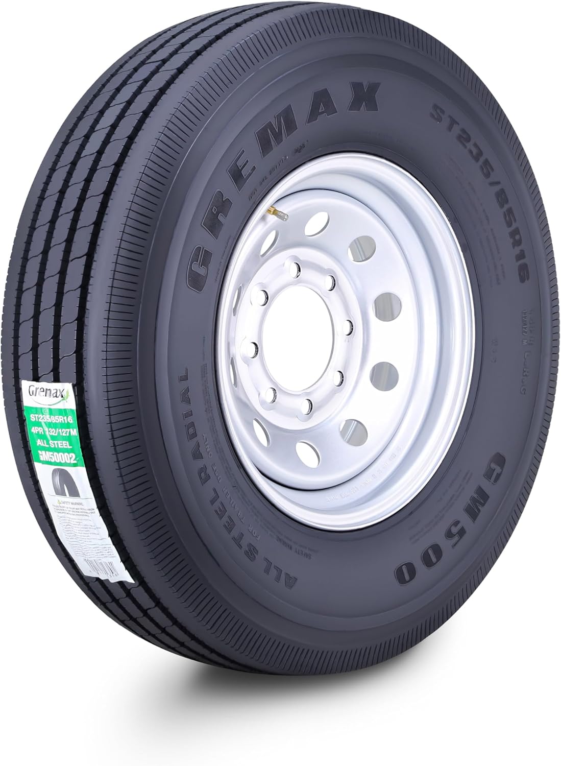 All Steel Trailer Tire Wheel Assembly ST235/85R16 14-Ply G 132/127M w/8 Lug on 6.5" PCD Silver Mod Wheel