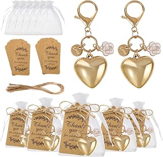 30 Sets Wedding Favors for Guests Golden Heart Keychain Keyring Charms Thank You Card Organza Bag Wedding Party Gifts Bridal Shower Souvenir