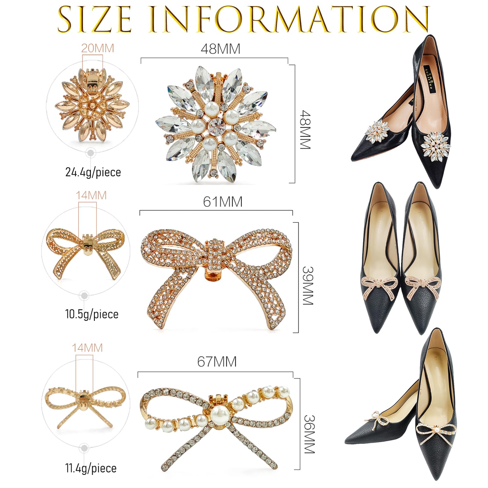 TYXHXTF 6 Piezas Clips para Zapatos, Mujer Clip Hebilla de Zapatos, Clip de Zapato de Pedrería Desmontable de Cristal, para Las Mujeres,Boda,Prom,Fiesta,Tacones Altos