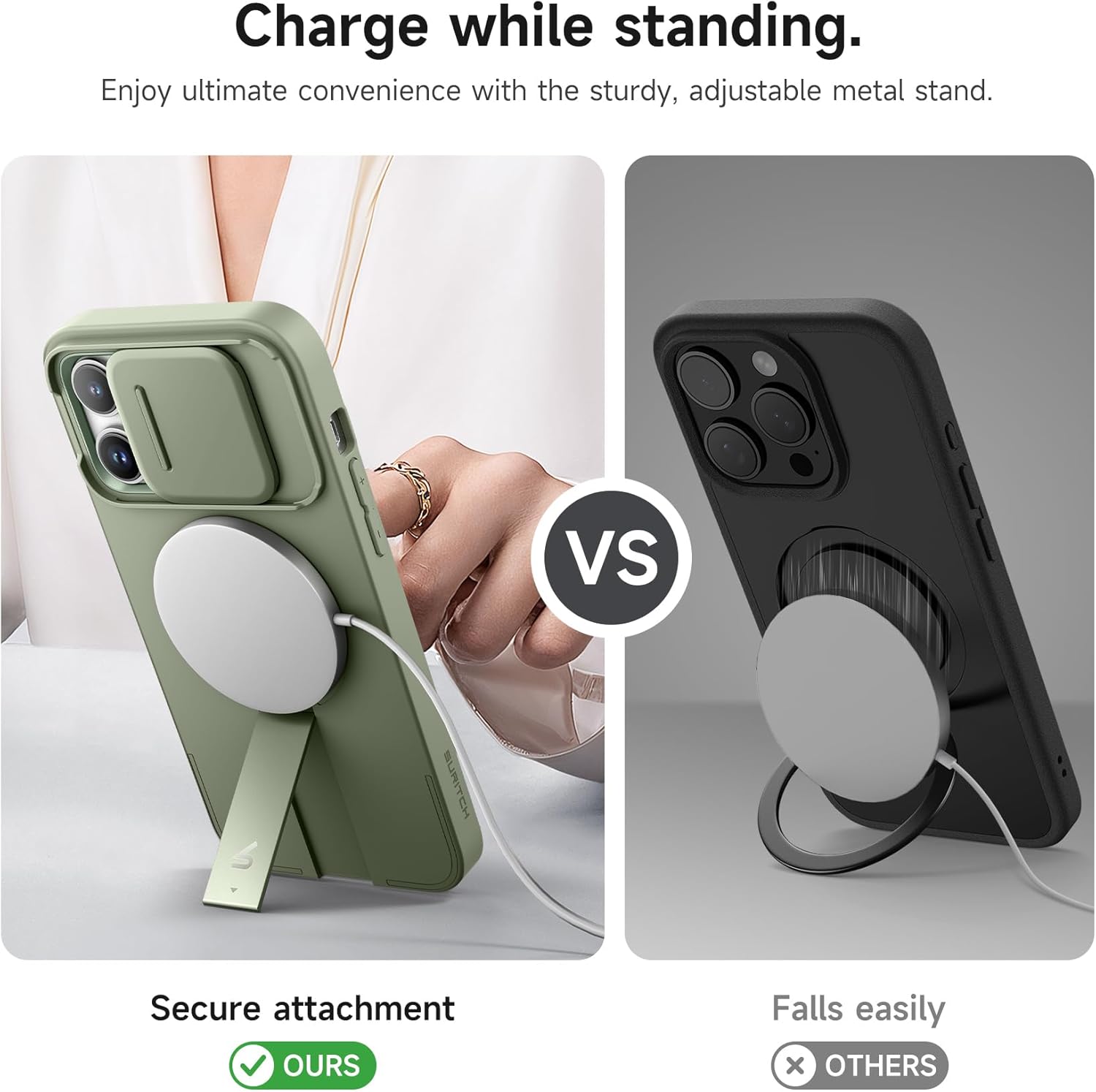 SURITCH for iPhone 14 Pro Max Case with Magnetic Camera Slide Cover and Adjustable Kickstand, Compatible with MagSafe, Shockproof Bumper Case Slim Protective Cover 6.7 Inch, Green - Image 5
