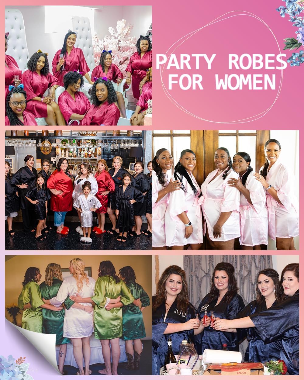 goodmansam 12 Pcs Silky Satin Kimono Robes Bride Bridesmaid Bathrobe for Women Short Sleepwear for Wedding Birthday Party - Image 3