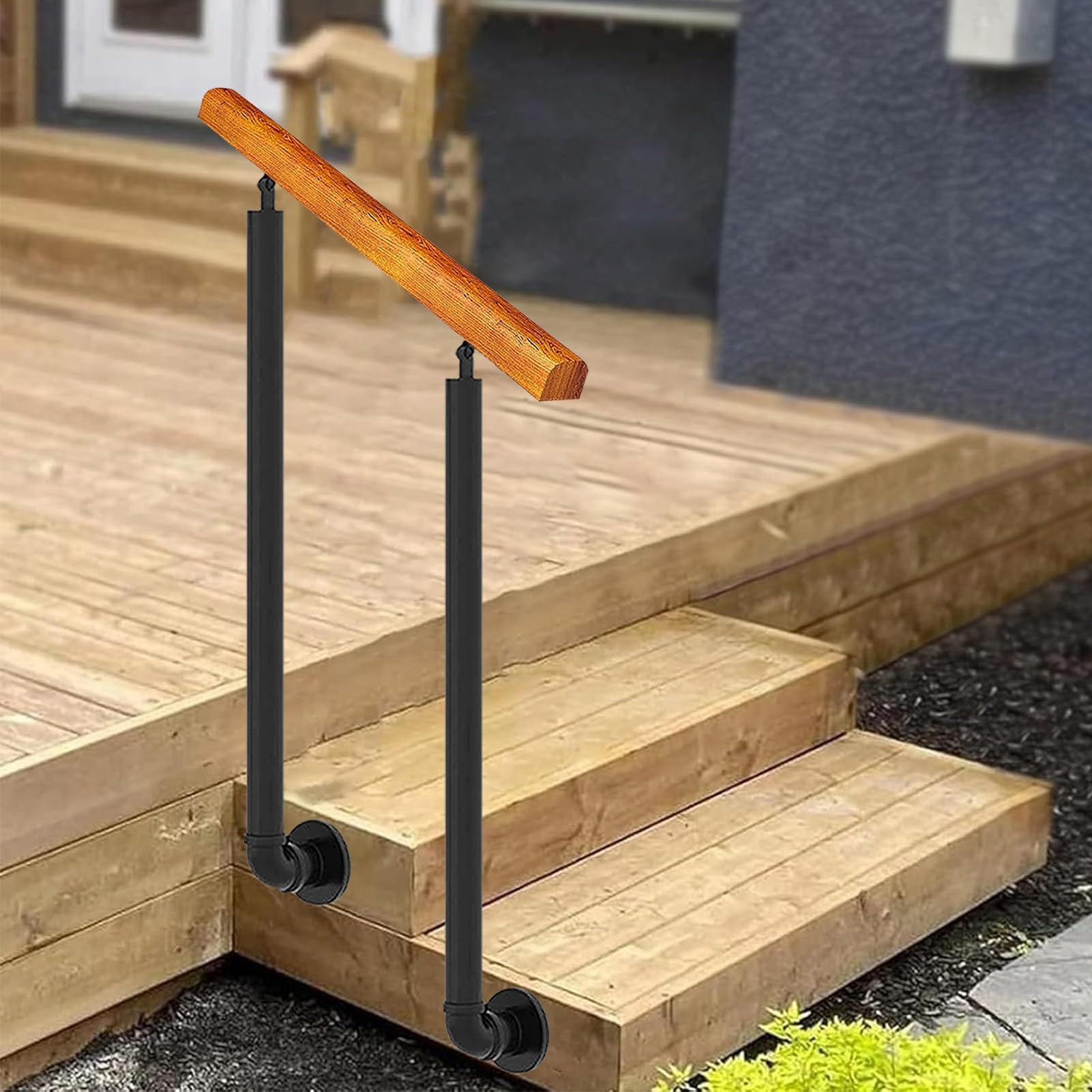 Handrails for Outdoor Steps｜Outside Stair Railing Fits 1 to 3 Steps Side Mount Staircase Handrail with Installation Kit｜Renmlion Grab Rail for Concrete Steps or Wooden Stairs(Height 95cm,100cm/40inch)