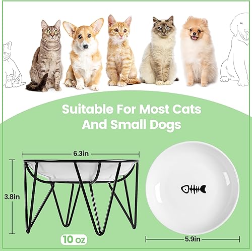 Miniatura 3 de Cuencos de cerámica para gatos, paquete de 2  Platos elevados, aptos para bigotes y anti-vómitos  Higiénico, material seguro, soporte elegante, 10