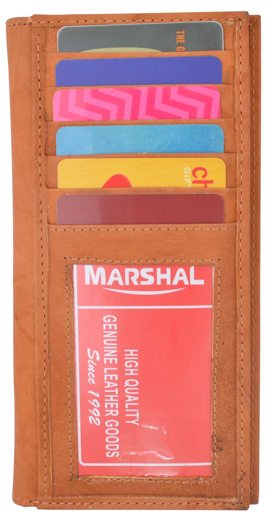 MARSHAL Checkbook Cover Holder Super Slim Plain Mens Womens Genuine Leather Cowhide New (Tan)