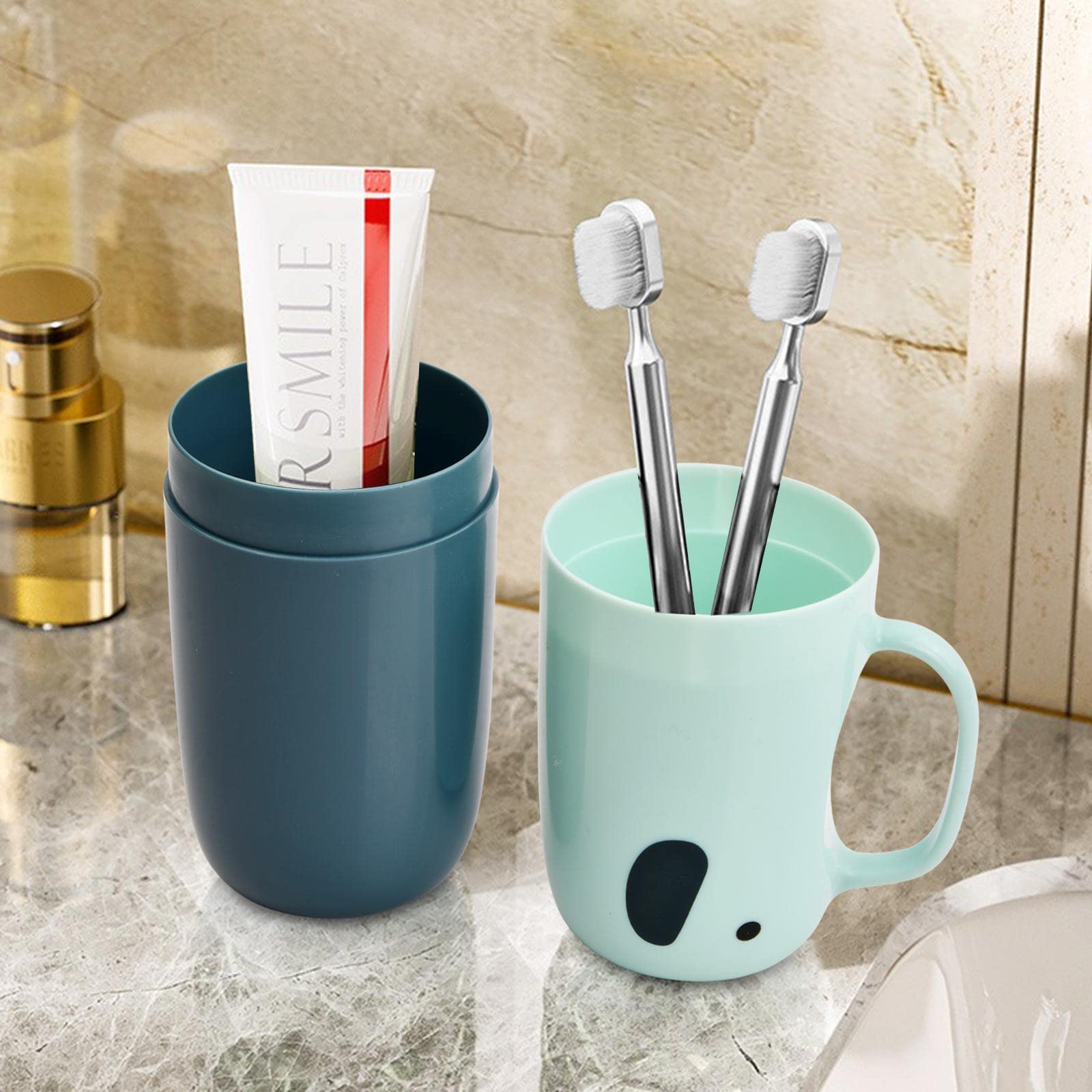 Dokeno Scatola spazzolino da denti, 2 pezzi tazza di spazzolino da denti da viaggio con manico, bicchiere di lavaggio portatile per bambini, organizer per spazzolino da denti, adatto per campeggio