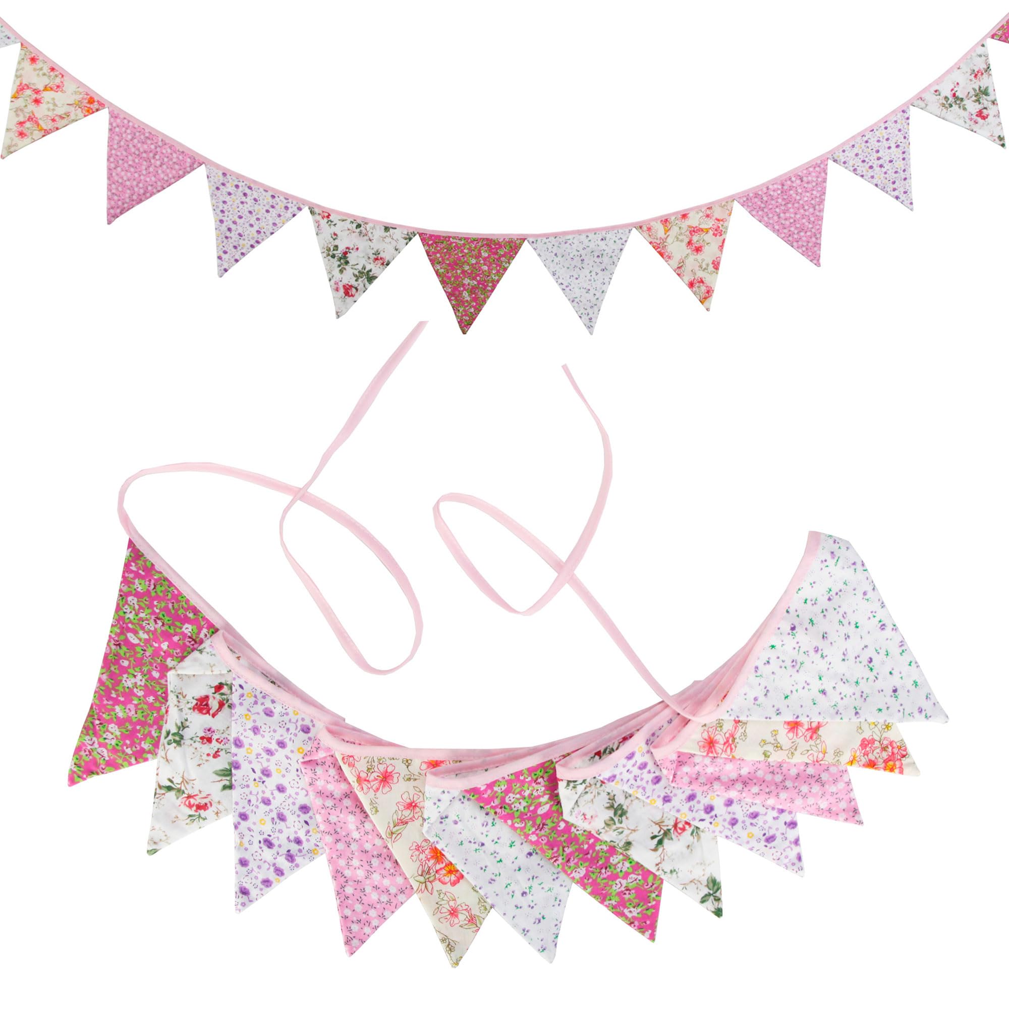 – G2PLUS Floral Bunting banner, 10.8 Feet Vintage Cloth Shabby Chic Flag Garlands, 12PCS Double Sided Fabric Triangle Pennants for Vintage Themed Wedding Afternoon Tea Garden Party