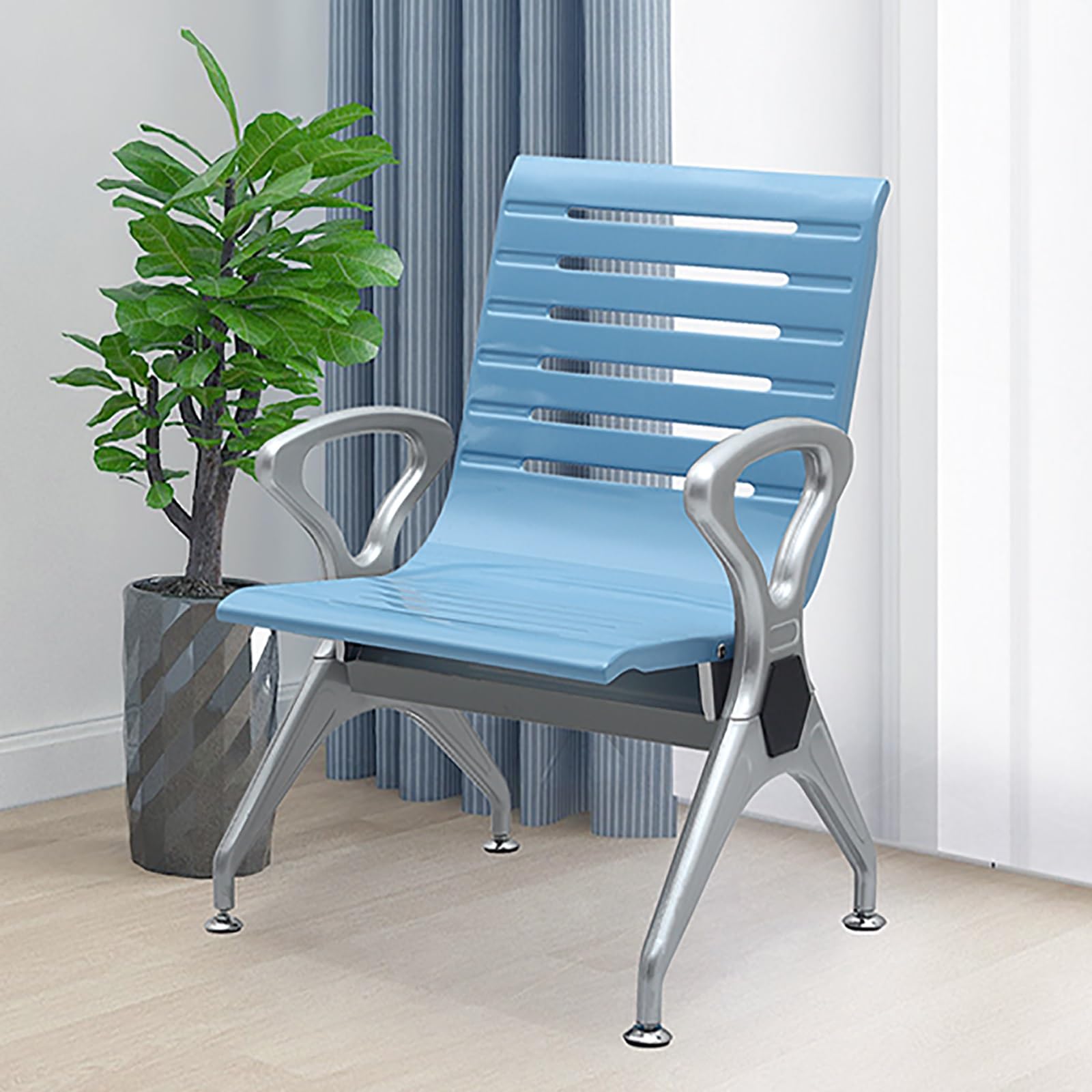 ASerZenith Steel Reception Bench With Armrests And Backrest - Elegant Seating Solution For Office, Airport, And Hospital Waiting Areas,Bleu.-Taille Unique