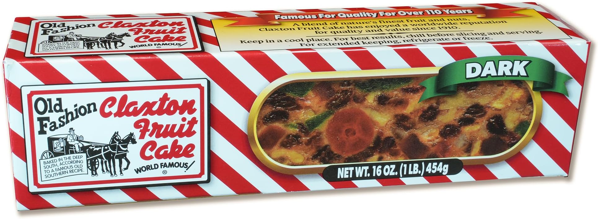 Claxton Fruit Cake - 1 Lb. Dark Recipe - Packed in New, Exclusive Claxton Carton