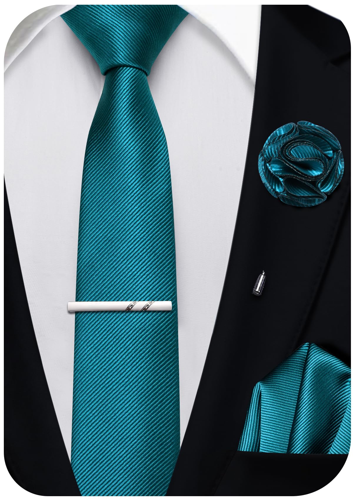 Schmale Krawatte und Einstecktuch, einfarbig, 6 cm, klassische, schmale Krawatten für Herren, handliche Anstecknadel, Krawattenklammer, Set, formelle Hochzeit, Party