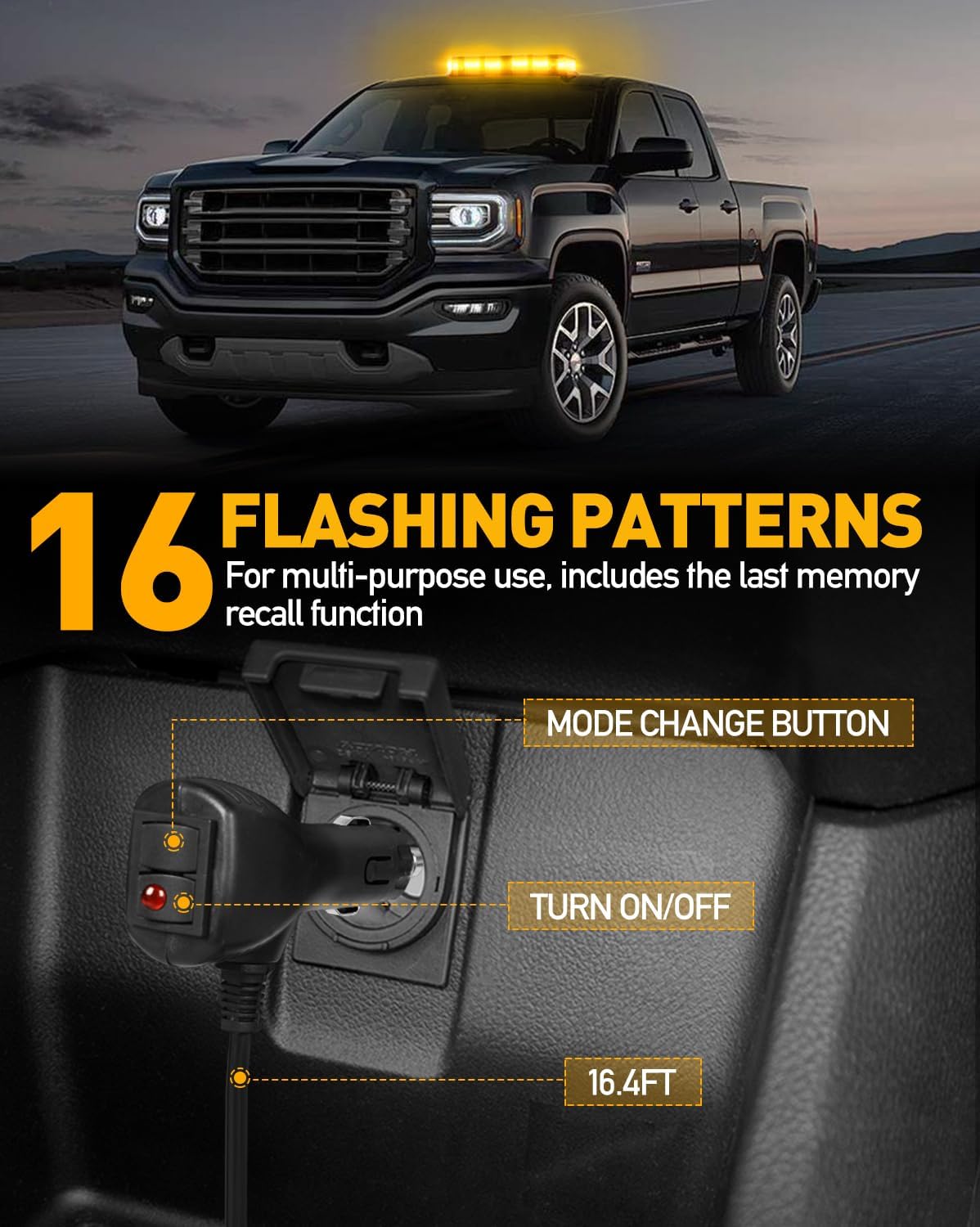 HLauto 406D Rooftop Emergency Strobe Lights Bar, 102 LED Amber Mini Beacon Safety Flashing Warning Traffic Lights Bar w/Magnetic Base for 12-24V Trucks, Construction Vehicles, Snowplow, Cars