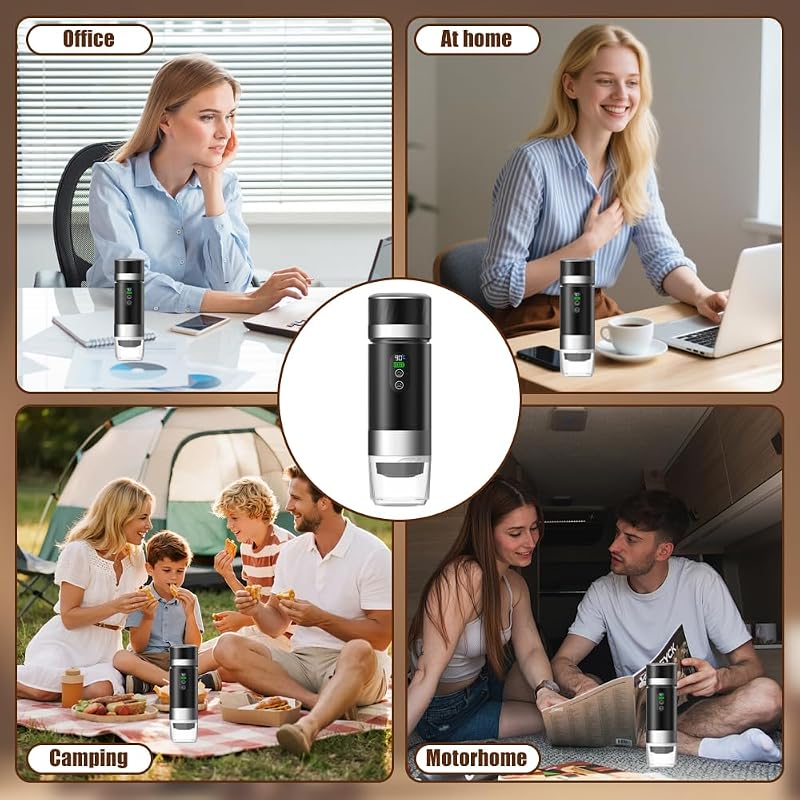 Cafetieră portabilă 3 în 1 Foreverup cu acumulator, espressor auto USB pentru cafea măcinată și capsule, ideală pentru camping și călătorii
