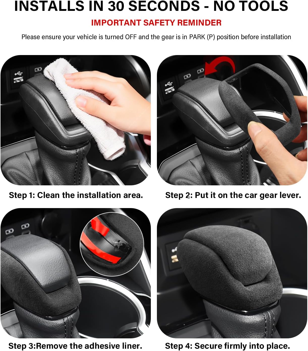 Suede Gear Shift Knob Cover for Toyota RAV4 2019-2025 & Highlander 2020-2026, Car Interior Premium Decoration Accessories, Non-Slip Sweat-Absorbent & Enhanced Grip, Red