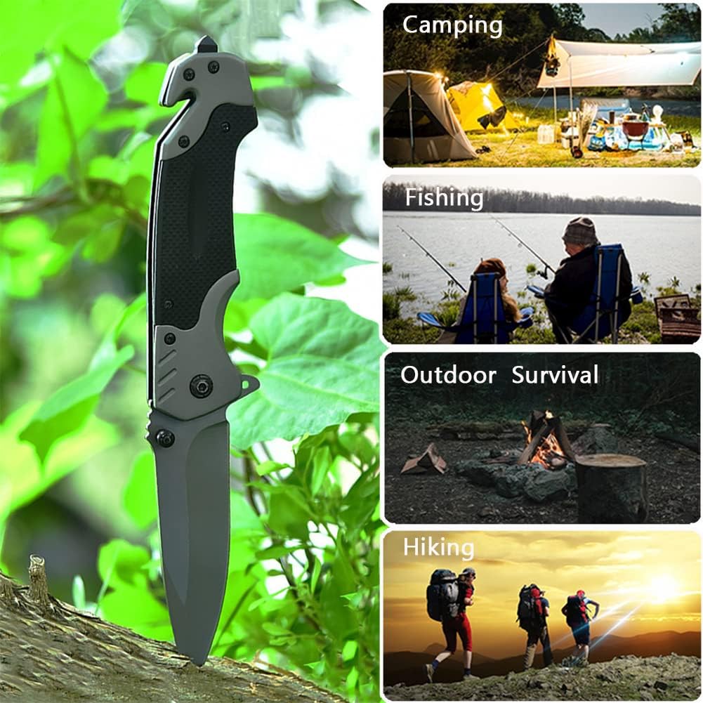 Pocket Folding Knife 3.74" Blade Tactical Pocket Knife Survival Emergency Rescue Knives with Liner Lock Pocketclip Glass Breaker Seatbelt Cutter for Outdoor Hiking Camping Hunting Fishing EDC
