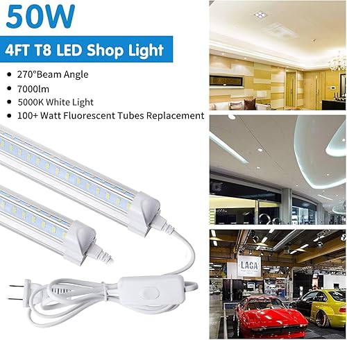 Miniatura 2 de AQIQUUT Luz LED para tienda, luces LED de 4 pies, 50 W, 5000 K, 7000 lúmenes, luces LED súper brillantes de 4 pies, cubierta transparente, forma de