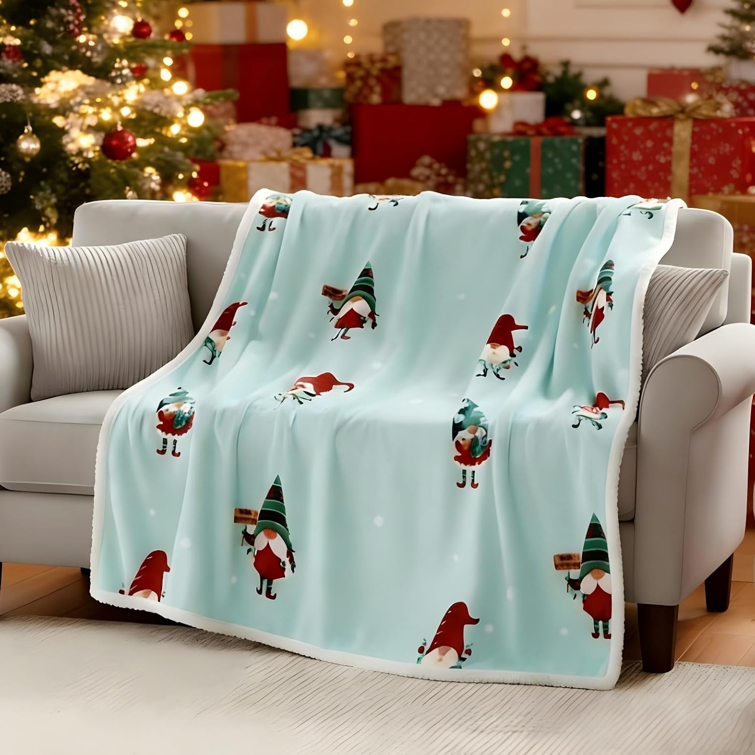 Catalonia Christmas Elf Sherpa Throw Blanket, Xmas Theme Throws, Plush Fleece Couch Blanket, Super Soft, Comfy, Cozy, Fluffy, Ugly