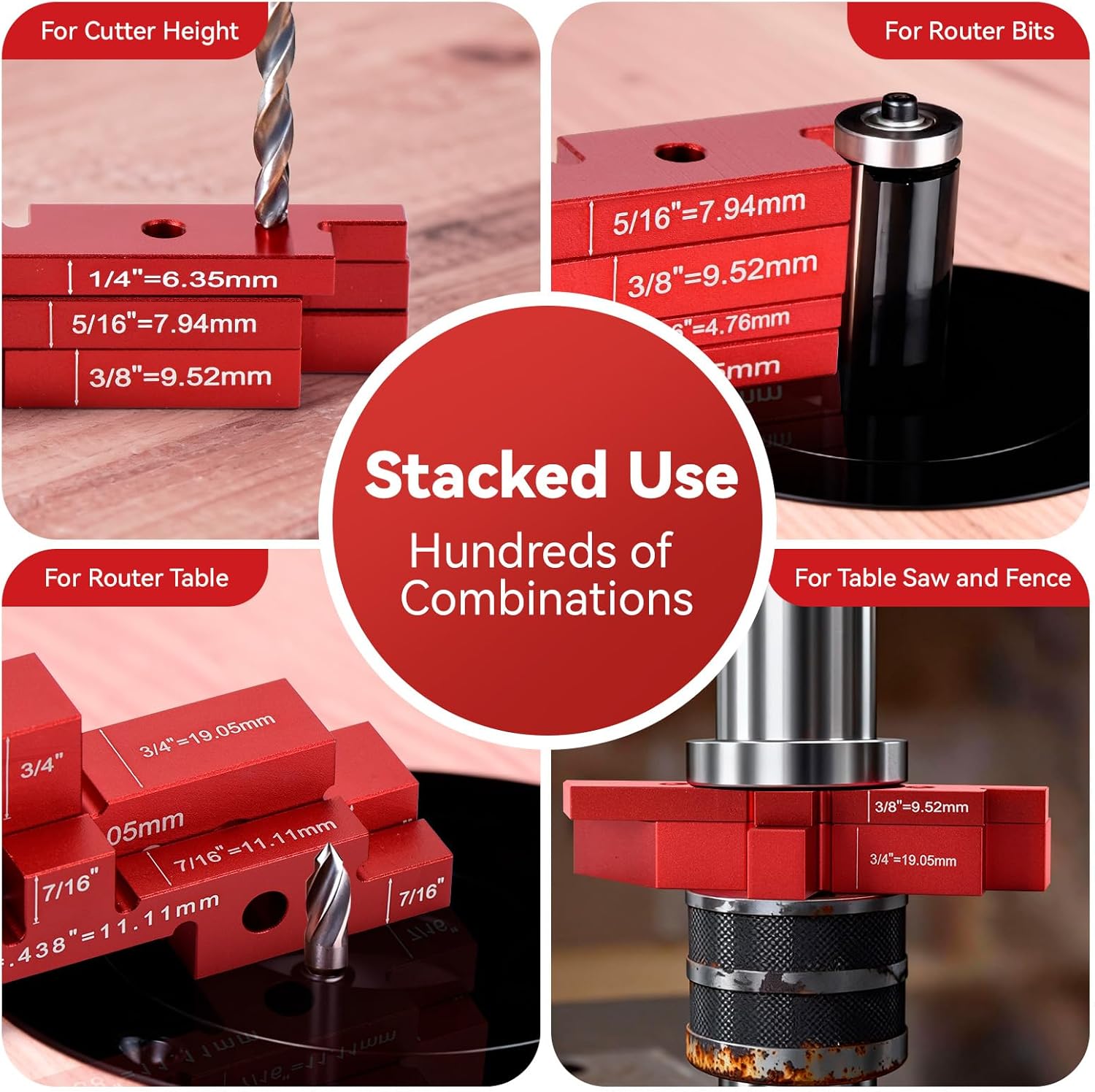 Router Table Setup Bars,14pcs Aluminum Precision Setup Blocks Height Gauge Set with Laser Engraved Size Markings & Storage Case for Router Table Saw Accessories and Angle Woodworking Set Up