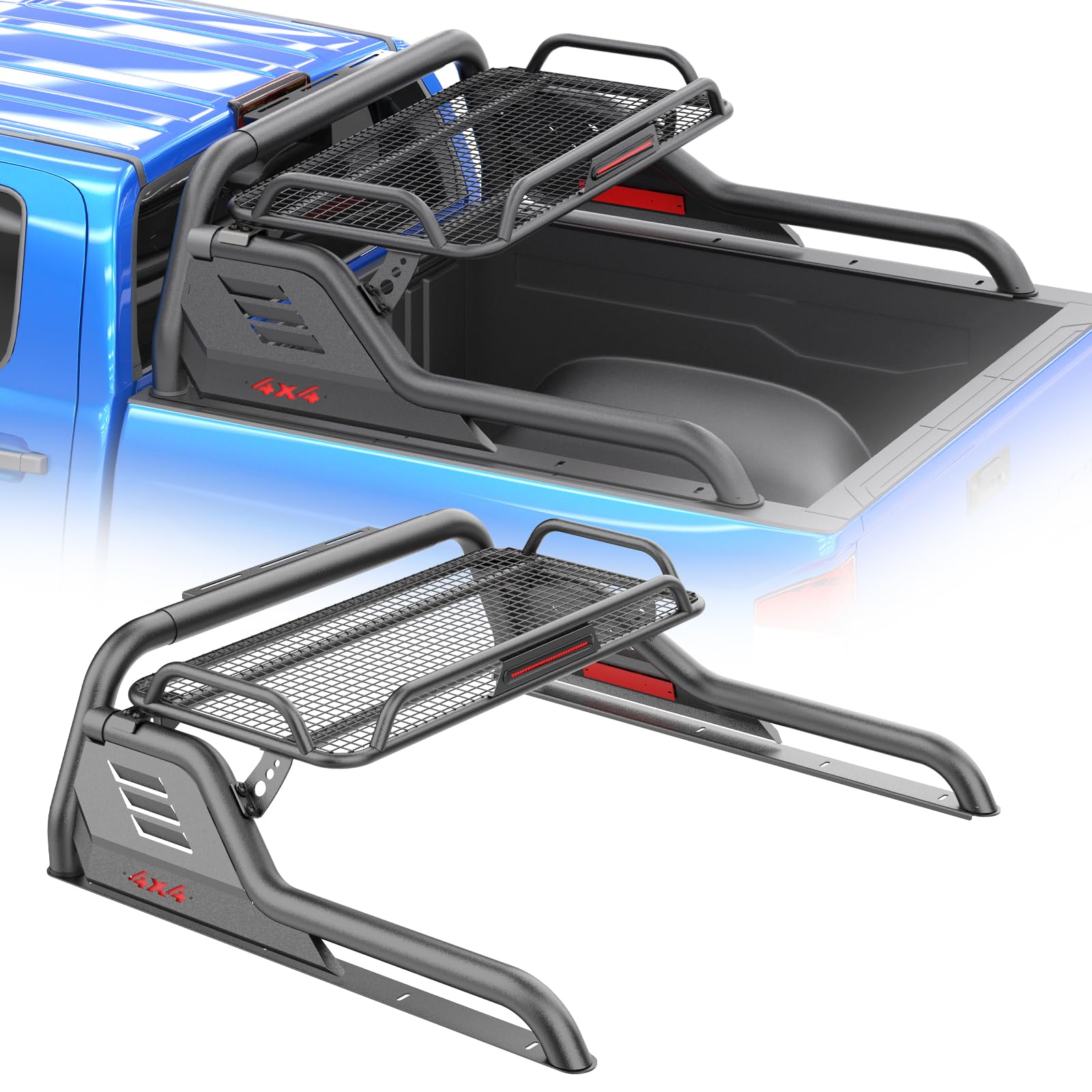 Adjustable Truck Bed Roll Bar with Luggage Rack For Mid Size & Full Size Truck, Truck Bed Storage Extension Roll Cage For Silverado & Sierra 1500 / Ram 1500, For Ford Ranger F-150, For Tacoma Tundra