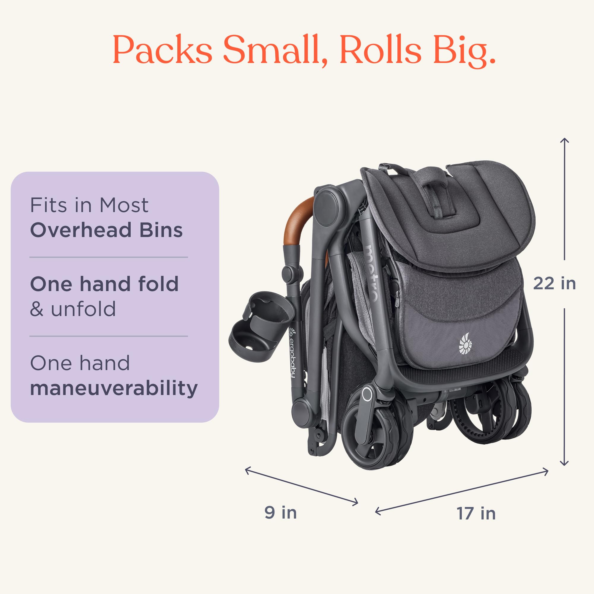 Ergobaby Metro 3 Deluxe Poussette compacte inclinable, pliage une main, compatible siège auto, Willow Green