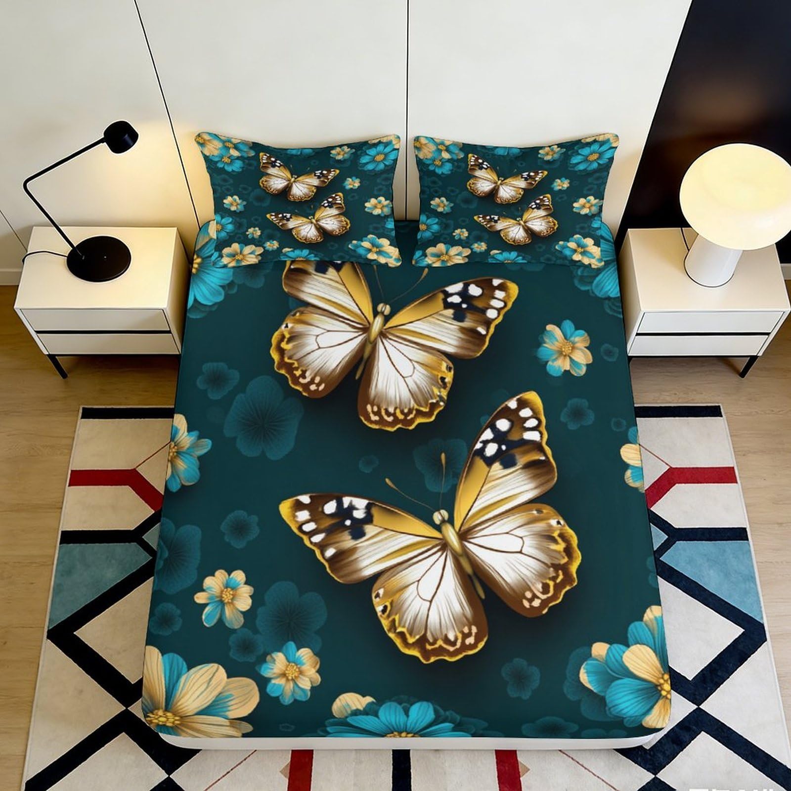 Pnayamiorkfel Style-3 3D Printed Butterfly Floral Fitted Sheet Microfiber Soft Decor Mattress Cover For Bedroom Guestroom Easy Care 90X200x25cm