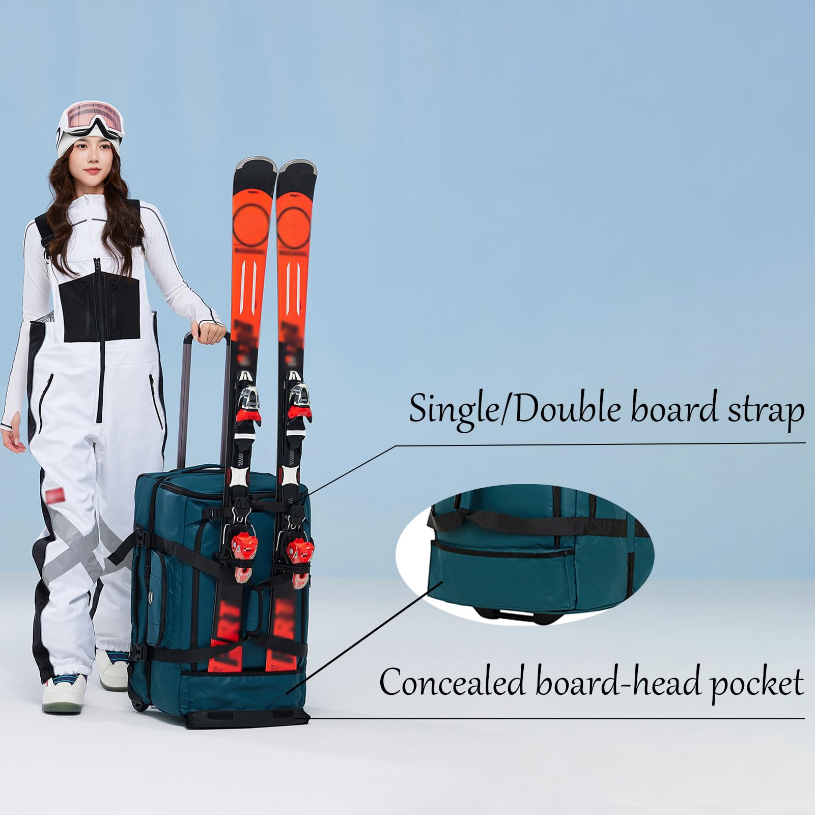 90L/100L Koffer Skitasche Reisetasche mit Rollen Skikoffer wasserdichte Große Ski Trolley Tasche Kofferrolle Rollkoffer Reisekoffer Snowboardtasche Sporttasche