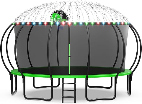 Trampoline 8 10 12 14 15 16FT, 1500LBS Weight Capacity Backyard Trampoline Outdoor with Basketball Hoop, Enclosure Net, Ball, Wind Stakes, Heavy Duty Trampoline for Kids and Adults ASTM Approved